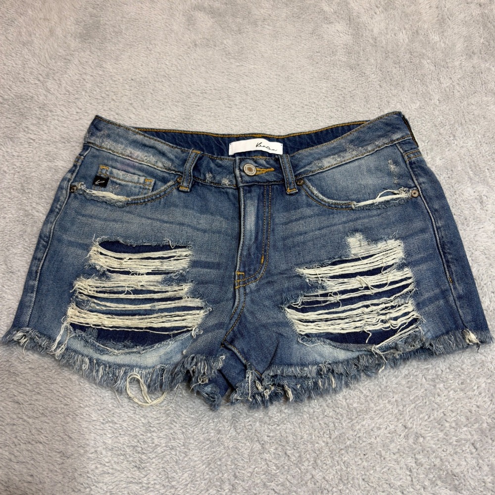 Kancan Jean Shorts Womens 3/25 Blue Distressed Frayed Hem Denim KC8377M Grunge